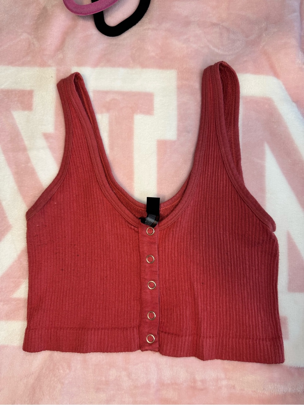 Urban Outfitters Ribbed Button-Front Crop Tank - Redish Pink
